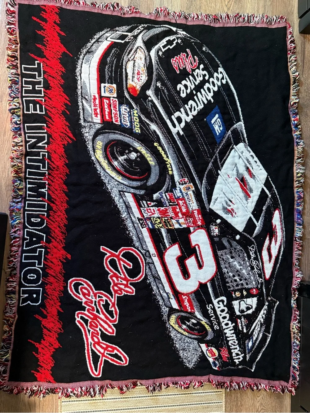 Dale Earnhardt Sr. #3 Acrylic Tapestry Throw Blanket 54” x 41” Fringe Nascar